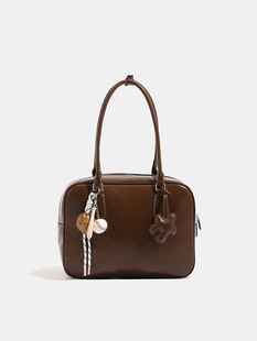 Retro shoulder bag, demi-season capacious boston bag, one-shoulder bag