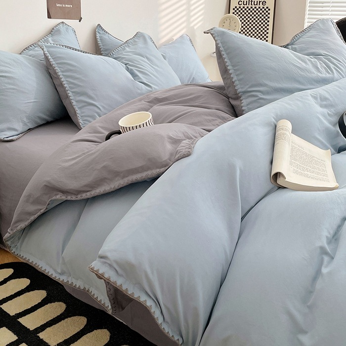Otoño y invierno de algodón lavado con agua cuatro piezas de sábanas de cama, sábanas de cama, lujo ligero, 2025 nuevo dormitorio estudiantil de tres piezas