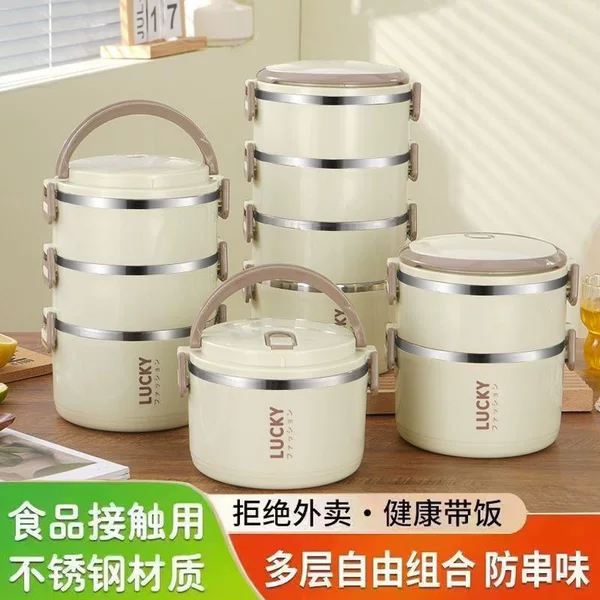 Food-grade stainless steel, large-capacity, portable, double-layer lunch box with lid, clearance sale for office workers and students