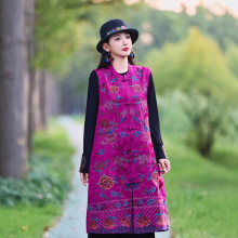 新中式刺绣马甲女民族风复古新款修身显瘦提花立领盘扣中长款外套