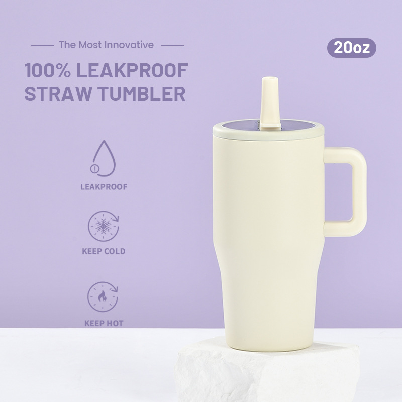 Nuevo vaso térmico de doble capa de 20 oz para 2026, a prueba de fugas, con tapa plegable y pajita, portátil, con boca para beber directamente, ideal para viajes transfronterizos.