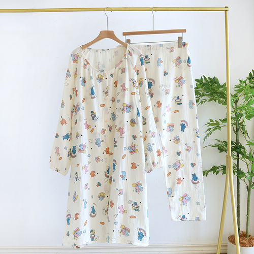 Confinement skirt long-sleeved trousers pure cotton double-layer cotton gauze confinement clothing maternity hospital produced maternity pajamas manufacturer