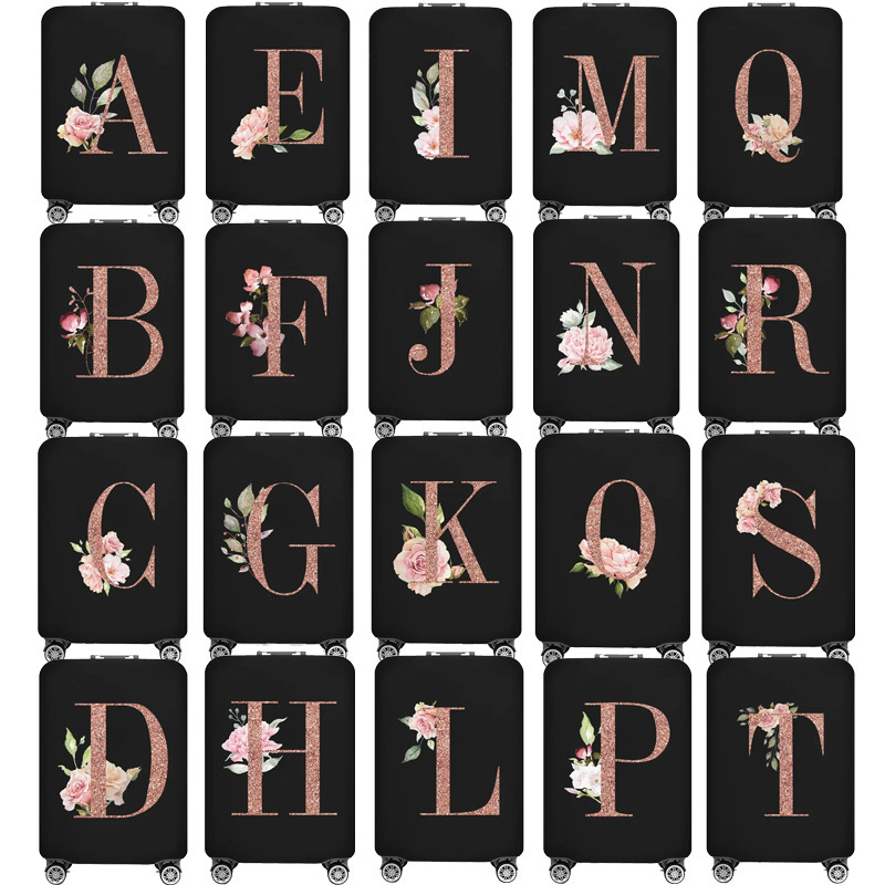 Gold Letter A-Z Heat Transfer Printed Suitcase Cover, Elastic Protective Cover for Luggage, Dust Cover for Travel Suitcase, Lightweight and Portable