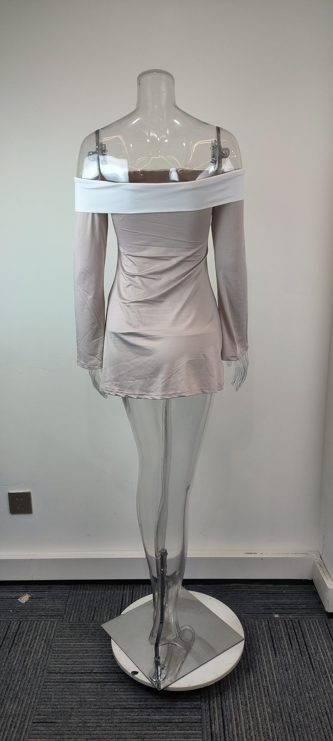French Style Off-shoulder Color-block Skirt Set For Women_voghion.com