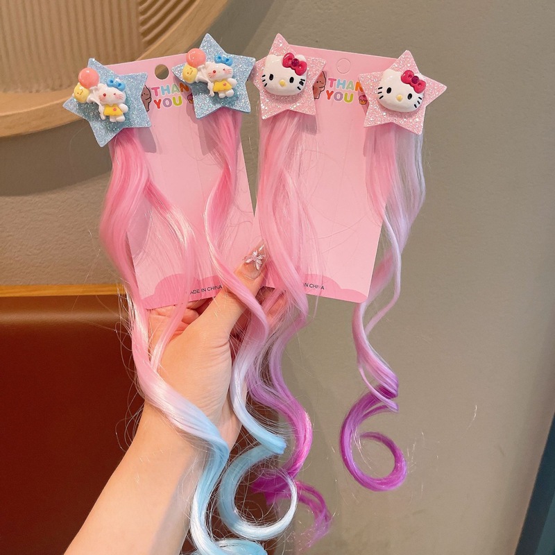 子供の漫画 KT 猫ヘアロープグラデーションカーリーシルクヘアアクセサリー子供の西洋スタイルの斬新なカラーヘアポニーテール帽子|undefined
