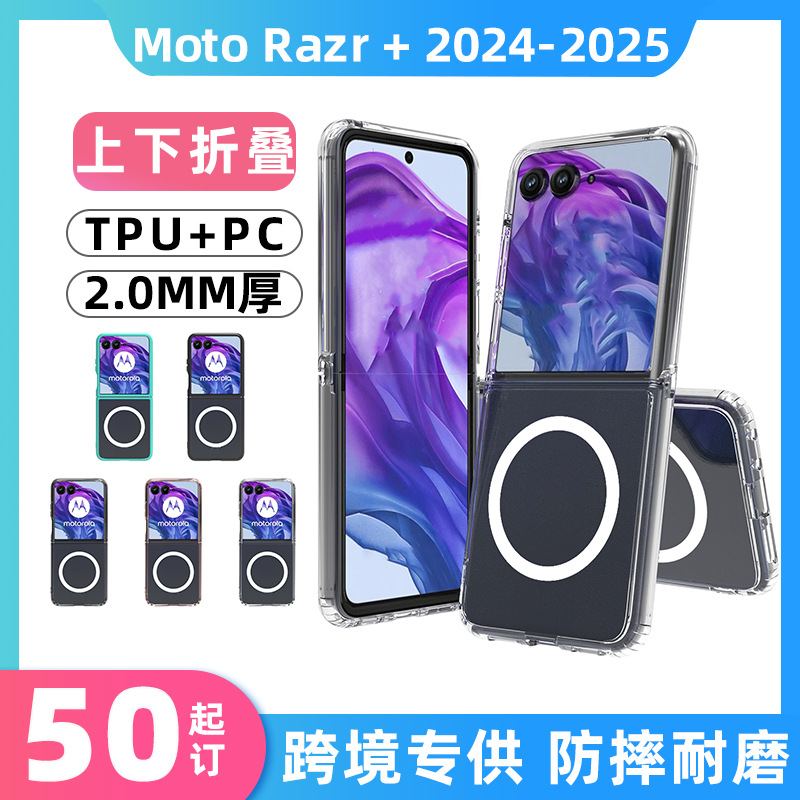 Aplicable a MOTO Razr + 2024 / 2025 succión magnética plegable unida caja de teléfono móvil transparente a prueba de caídas plegable hacia arriba y hacia abajo