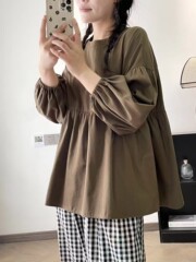 日系麻棉长袖衬衫女 2025年秋季新款 文艺范甜美套头娃娃衫上衣