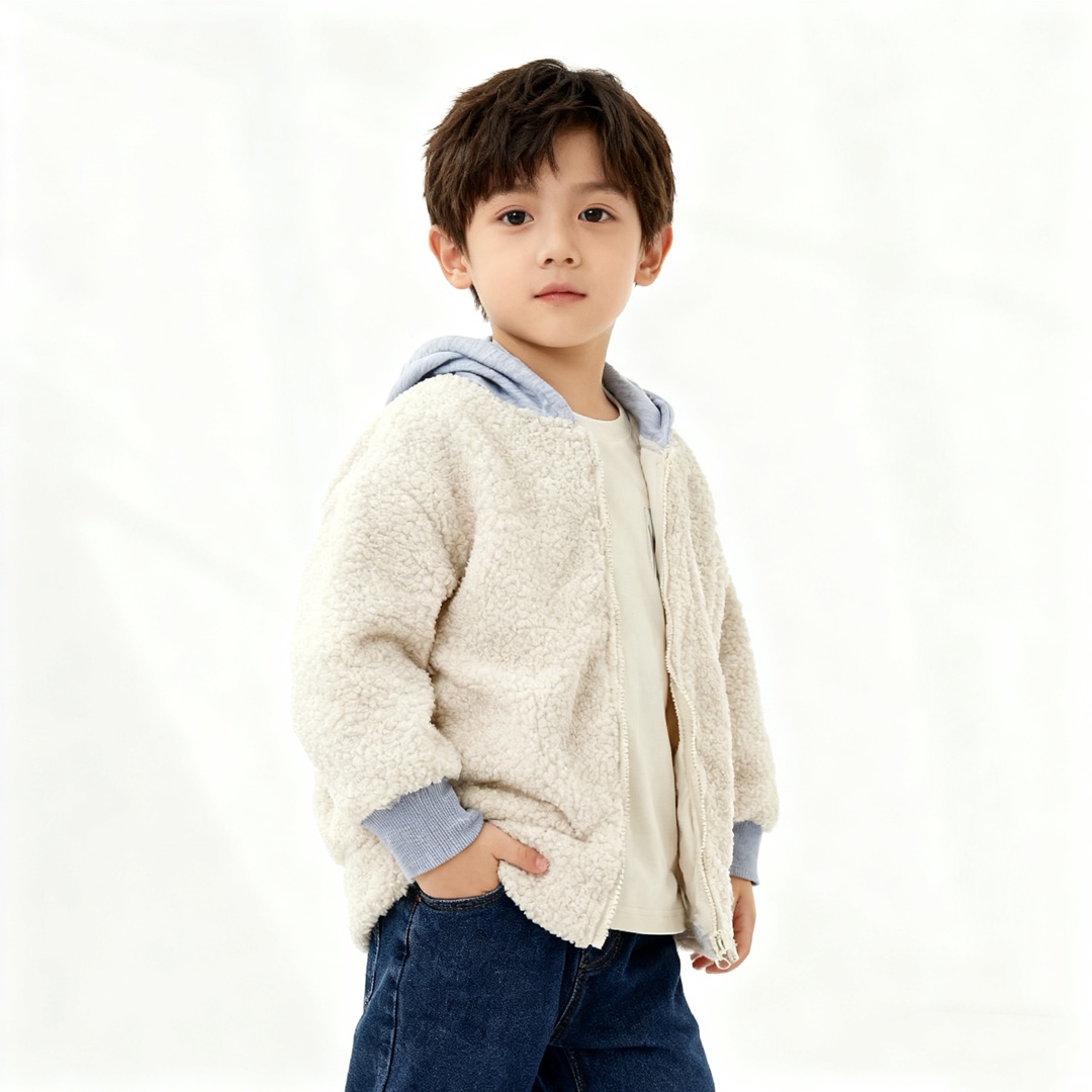 福利特价日单110-130男童中小童羊羔绒外套拉链上衣连帽秋季