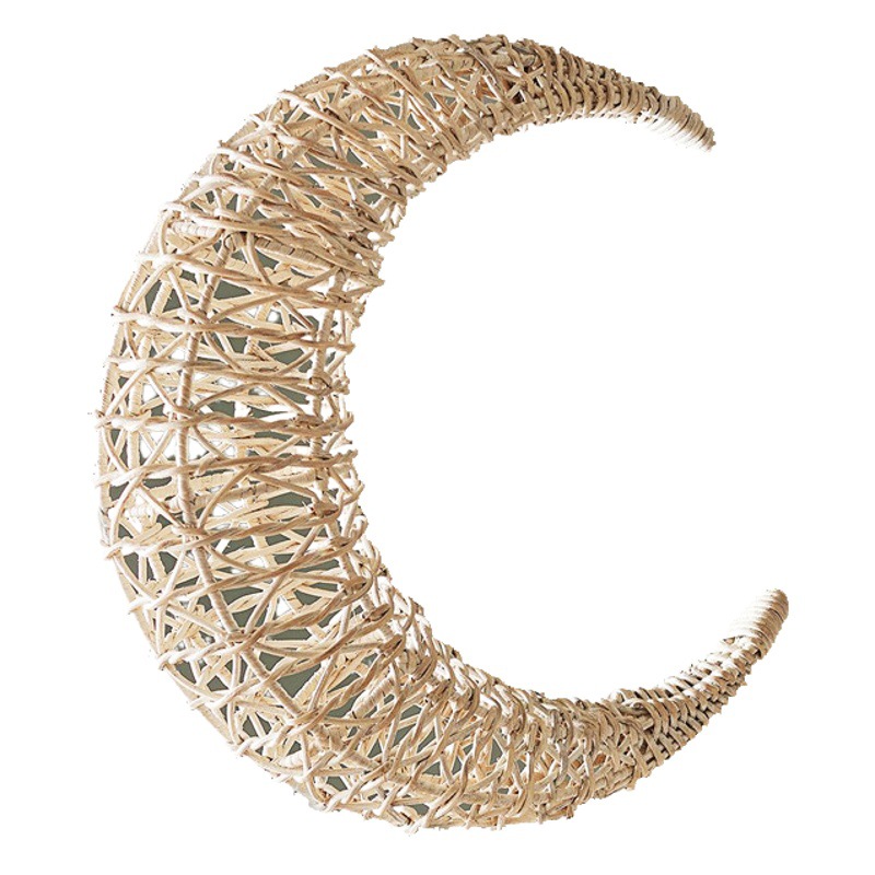 Paja de ratán de estilo nórdico tejida Luna en forma de estrella decoraciones para colgar en la pared accesorios de fotografía de habitación de los niños adornos para colgar en la pared