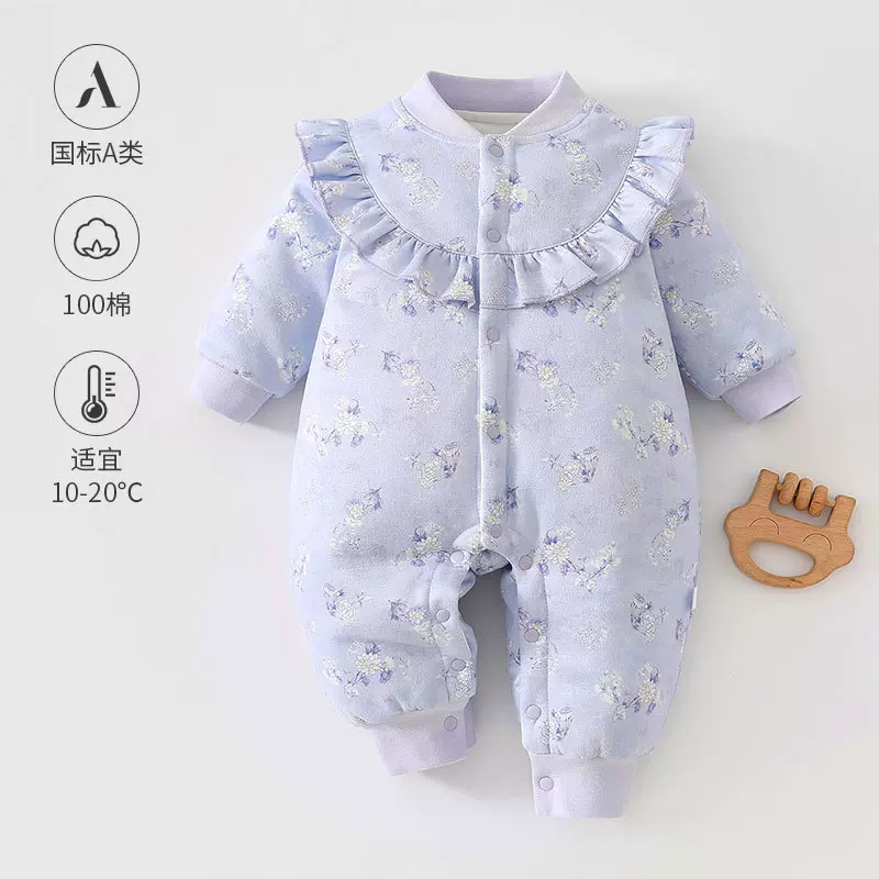 婴儿爬服保暖夹棉冬款宝宝哈衣婴儿连体衣加厚冬季宝宝衣服批发