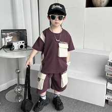 儿童夏装拼色T恤短袖套装2025夏季新款痞帅宝宝网红时髦两件套潮