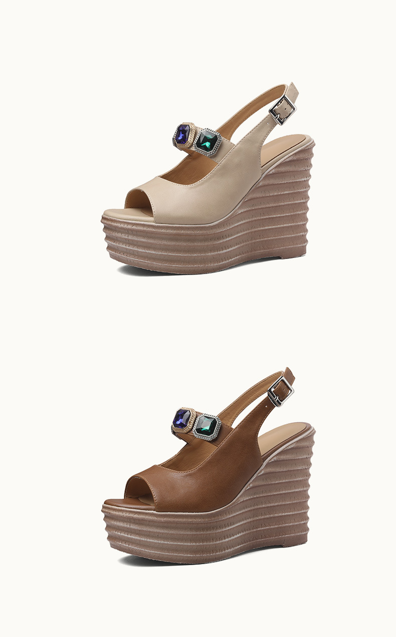 Sandal cao gót nữ hở mũi đế xuồng 12 cm, phối đá màu thời trang — màu nâu, màu mơ chi tiết 9