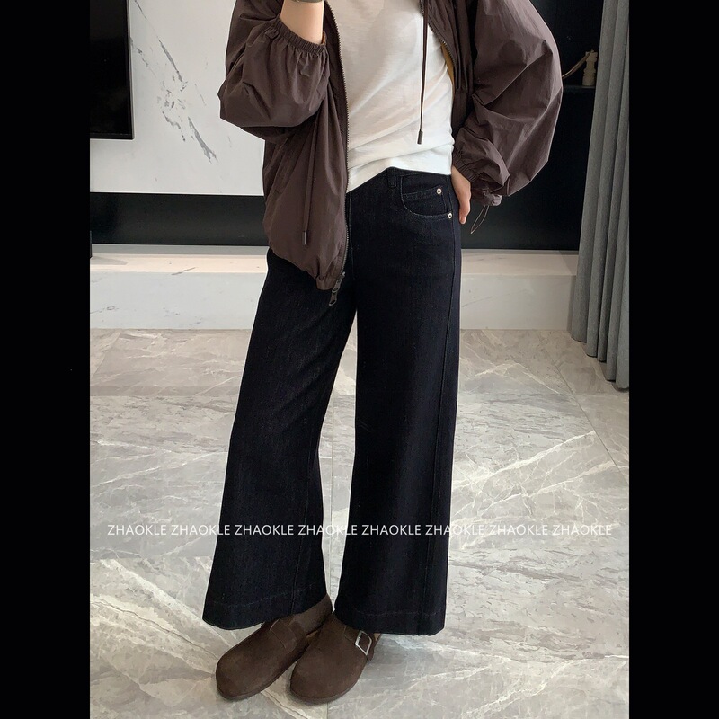 Korean-style, effortlessly slimming, straight-leg, four-way stretch, cropped denim pants for women, high-waisted, perfect for autumn and work Korean-style, effortlessly slimming, straight-leg, four-way stretch, cropped denim pants for women, high-waisted, perfect for autumn and work