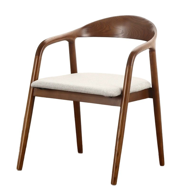 Retro-Style Solid Wood Dining Chair Hiroshima Solid Wood Home Leisure Armchair New Chinese-Style Office Chair with Backrest