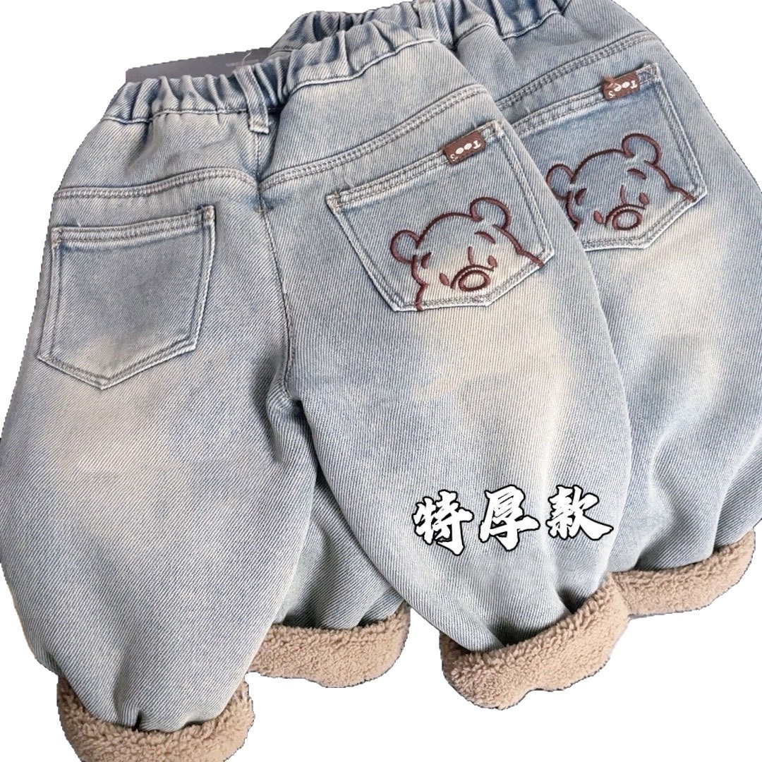 Niños con pantalones de invierno nuevos bebés casuales engrosados en un niño de invierno de cordero de cordero jeans de moda