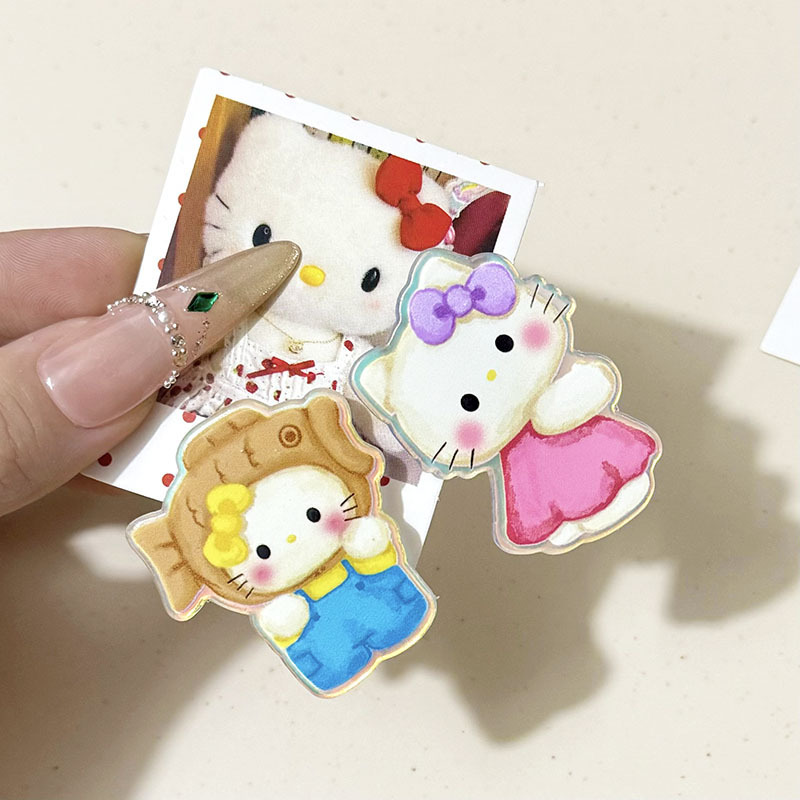 新款卡通镭射亚克力猫咪发夹复古可爱少女心刘海侧边夹儿童鸭嘴夹|undefined