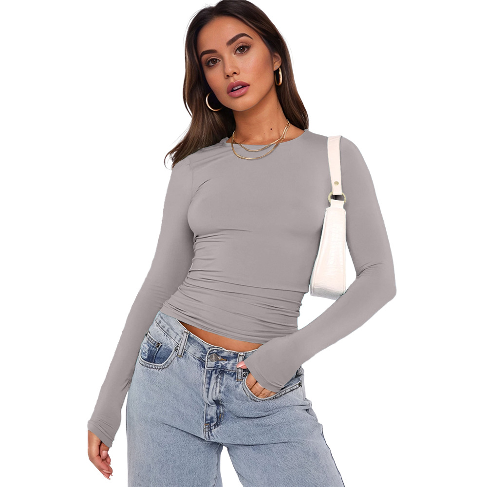 Nuevos populares europeos y estadounidenses camisetas de manga larga, camisetas de base de primavera y otoño, camisetas de yoga delgadas y cómodas