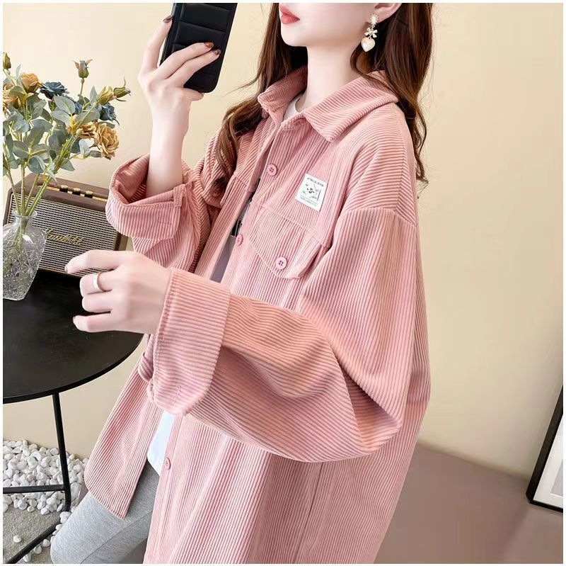 2026 Corduroy Shirt for Women New Spring and Autumn Loose Versatile Stylish Top Mid-Length Hong Kong Style Shirt Jacket