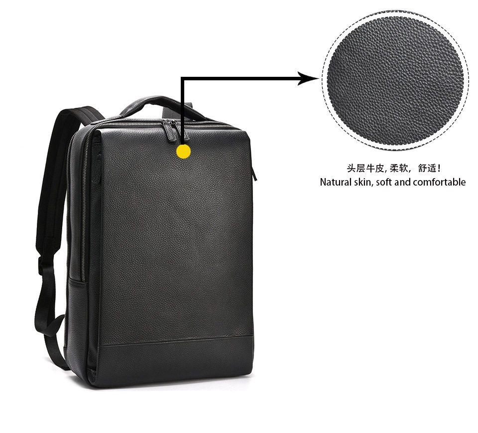 Ba lô nam da bò lớp đầu dung tích lớn đựng laptop 15,6 inch đi công tác — màu đen chi tiết 5