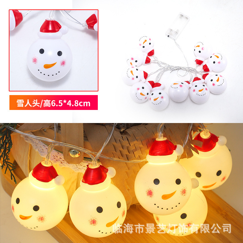 跨境新品led圣诞树灯串圣诞老人雪人灯串电池盒电镀球五角星彩灯|undefined