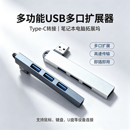 Cross-border hub USB Type-C 3-in-1 laptop splitter with angled USB 3.0 multi-port expansion