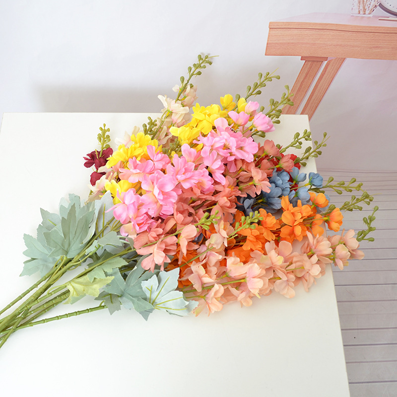 仿真花絹花婚禮T台布置花 家居桌面擺放 顏色齊全2杈飛燕草不植絨
