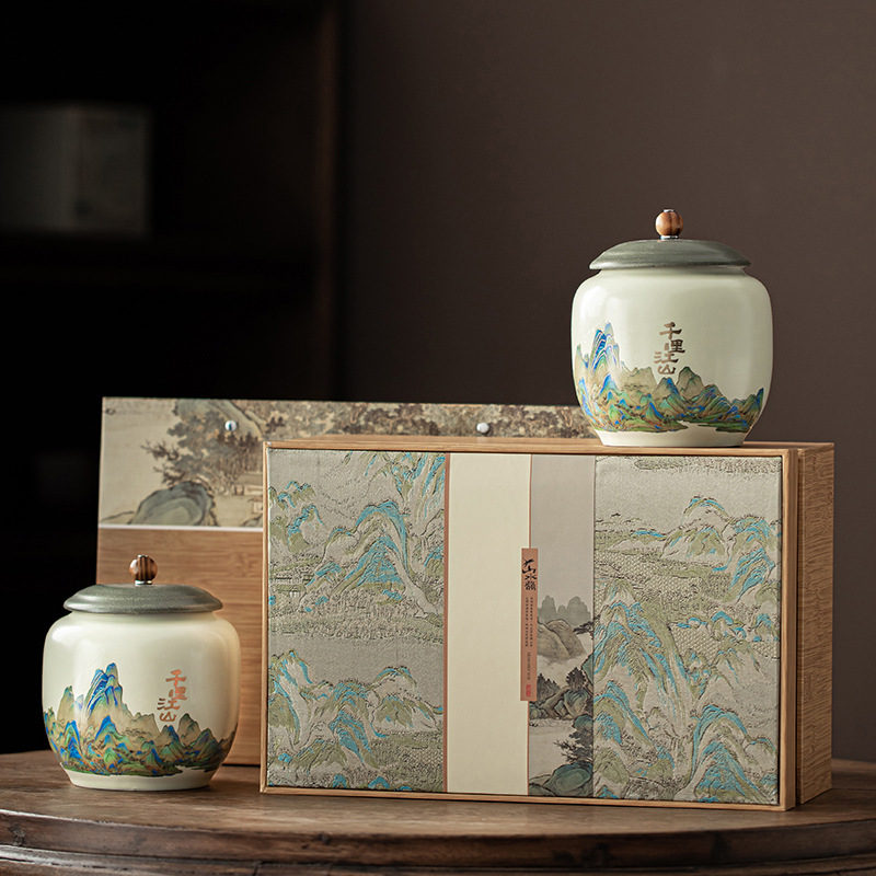 新款中式复古陶瓷茶叶罐空罐家用储茶防潮罐红茶绿茶茶叶罐礼盒装