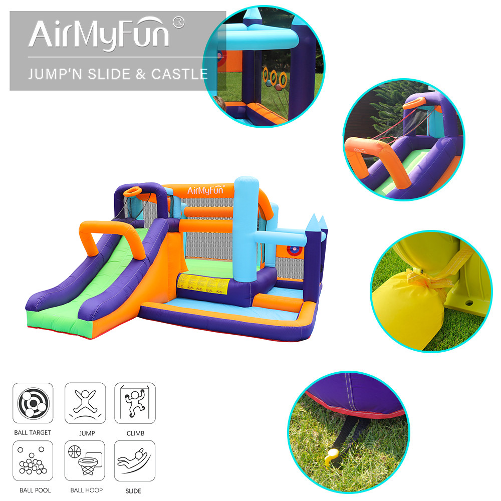AMF | Castillo inflable para el hogar, trampolín inflable con tobogán pequeño para niños, castillo de juegos para fiestas en interiores y exteriores
