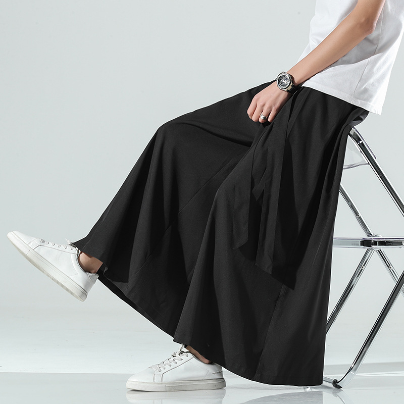 Ice Silk Wide-leg Pants Men's Summer Thin Loose Straight Pants Fashionable Summer Culottes Chinese-style Casual Pants
