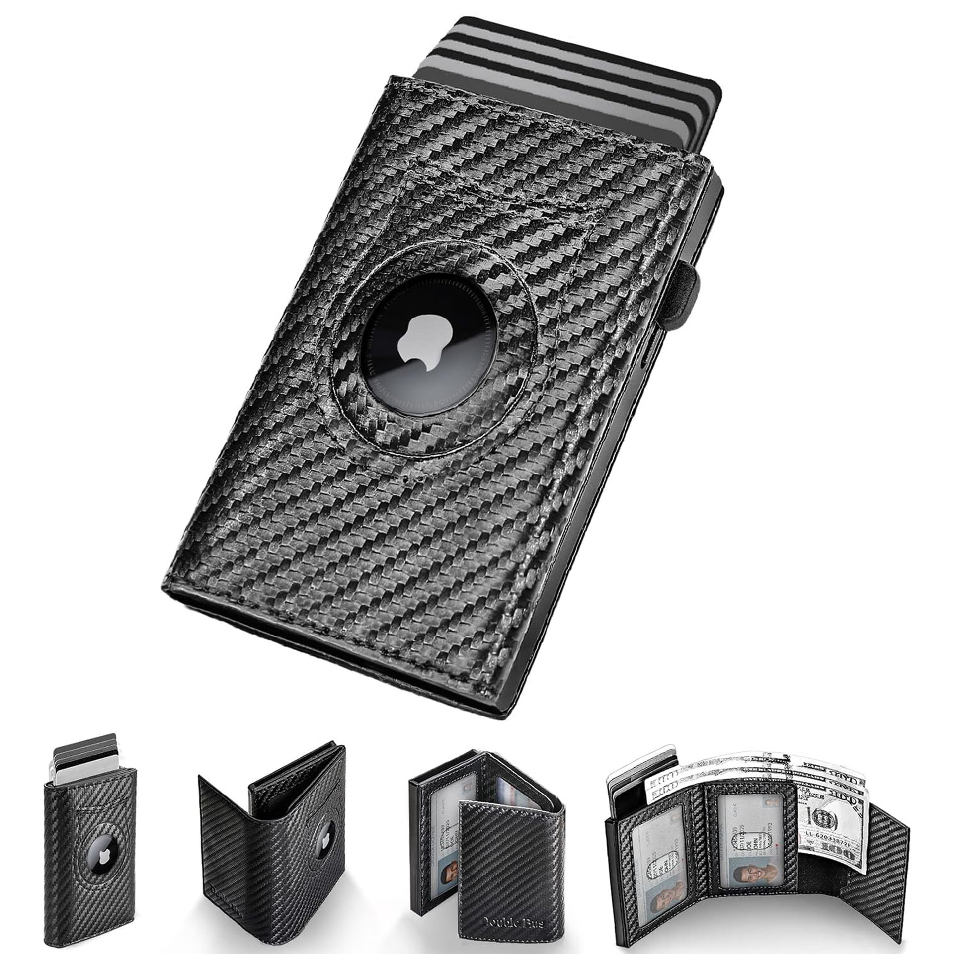 Amazon ultra delgada AirTag rastreo billetera RFID blindaje anti-robo bolsa de tarjetas de absorción triple billetera de cuero para hombres