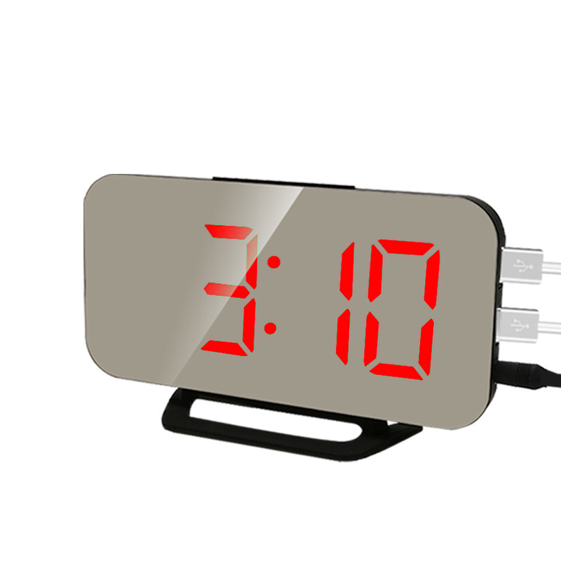 (2개) 국경 3625L 거울 디지털 시계 대형 스크린 초박형 LED 듀얼 USB 인터페이스 알람 시계 온도 디스플레이 스누즈 전원