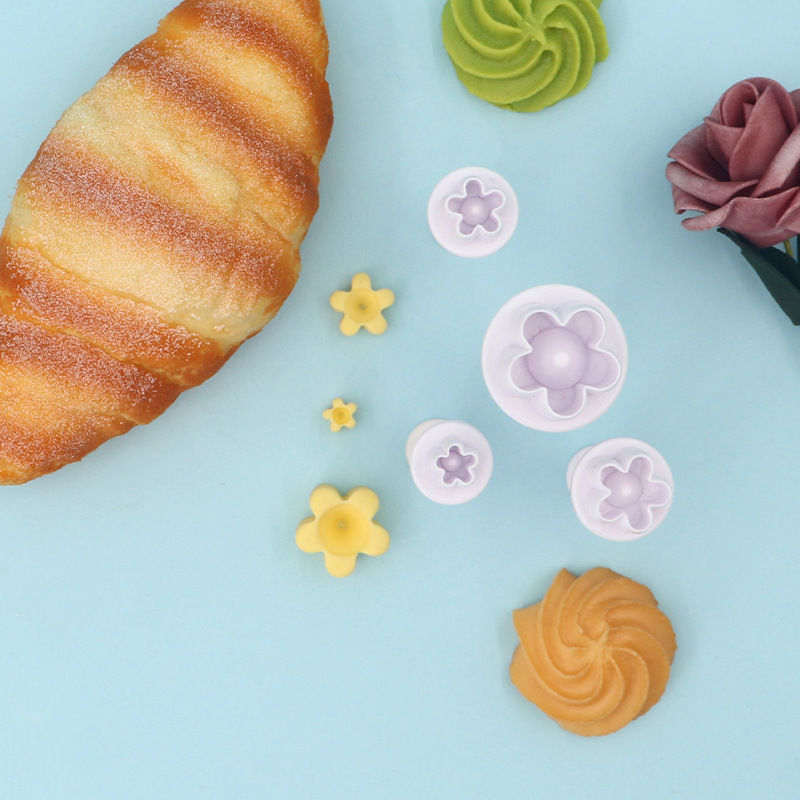 Molde de pastelería de imitación de primavera con forma de flor de cinco pétalos, herramienta creativa para hornear, fácil de desmoldar, plástico ecológico, promoción.
