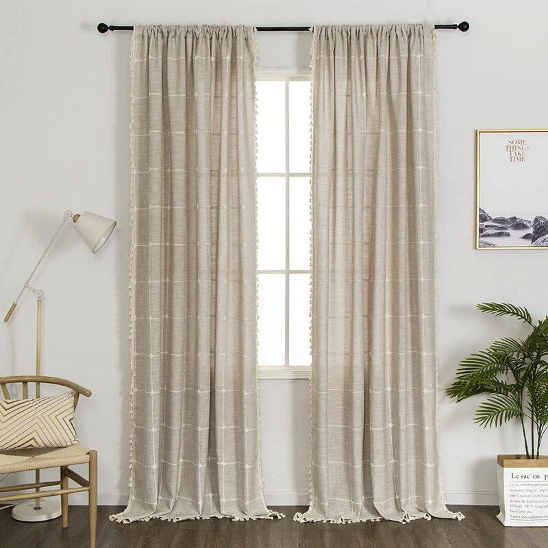 Cross Border Amazon Cotton Linen Bohemian Curtain Tassel Bedroom Living Room Semi-Shaded Farmhouse Short Curtain Half Curtain