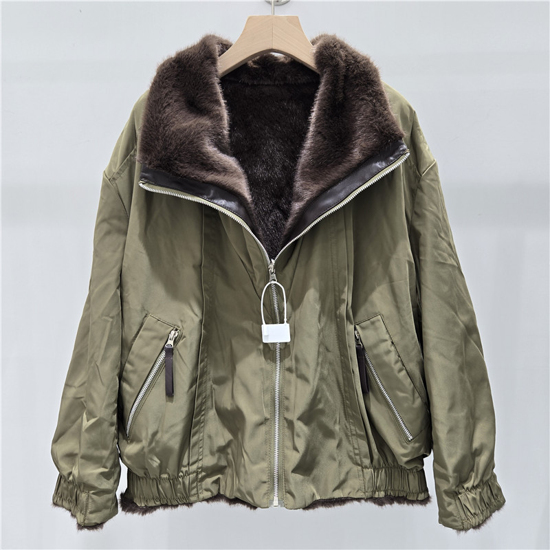Invierno nuevo diseño de pieles de dos lados en una piel verde de lana parquet gruesa cálida abrigo casual de moda versátil image 2