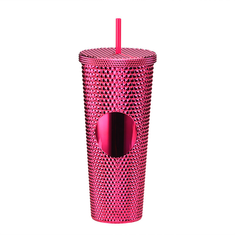 二層プラスチックストローカップ大容量クリエイティブ 710 ミリリットルドリアンカップハンドカップ発光変色レインボーグラデーションカップ|undefined