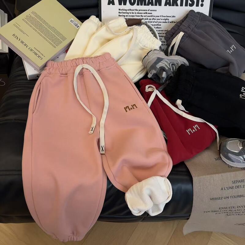 儿童加绒裤子男童秋冬款加绒运动裤女童韩版加厚卫裤中大童保暖裤|undefined