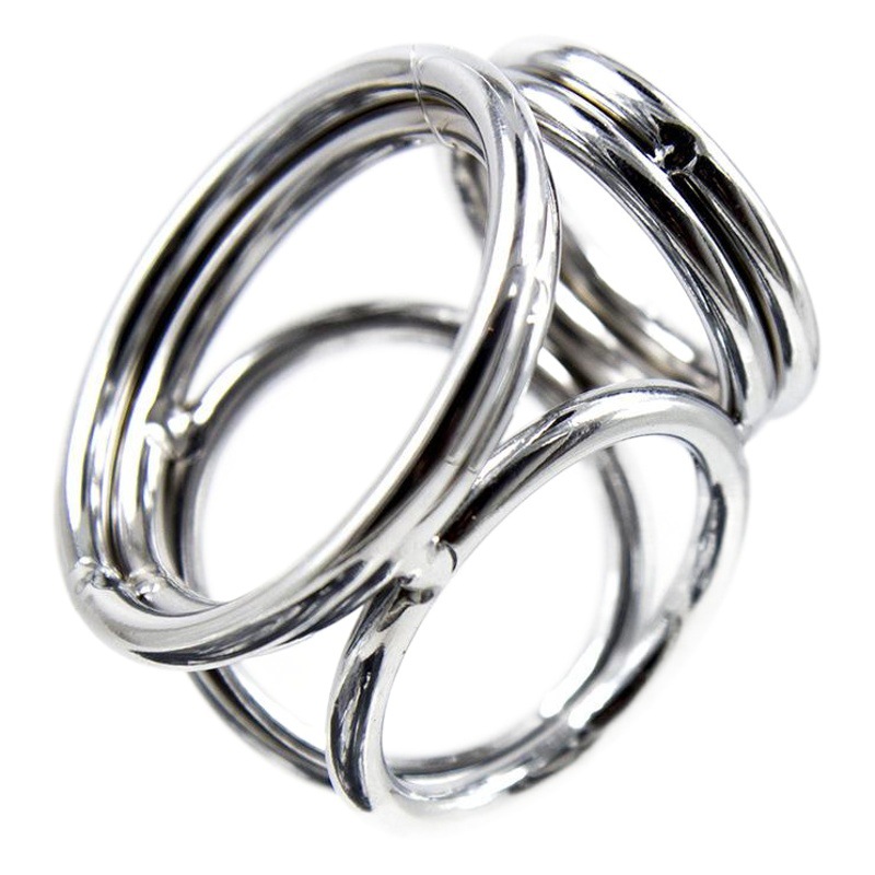 SM juguetes sexuales para hombres de acero inoxidable de metal de tres anillos anillo de pene anillo de escroto anillo de bloqueo de esperma de Unión Masculina feroz
