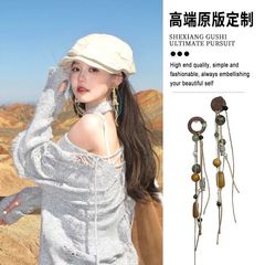 复古木制编绳流苏民族风耳环女秋冬十一旅游拍照穿搭波西米亚耳饰