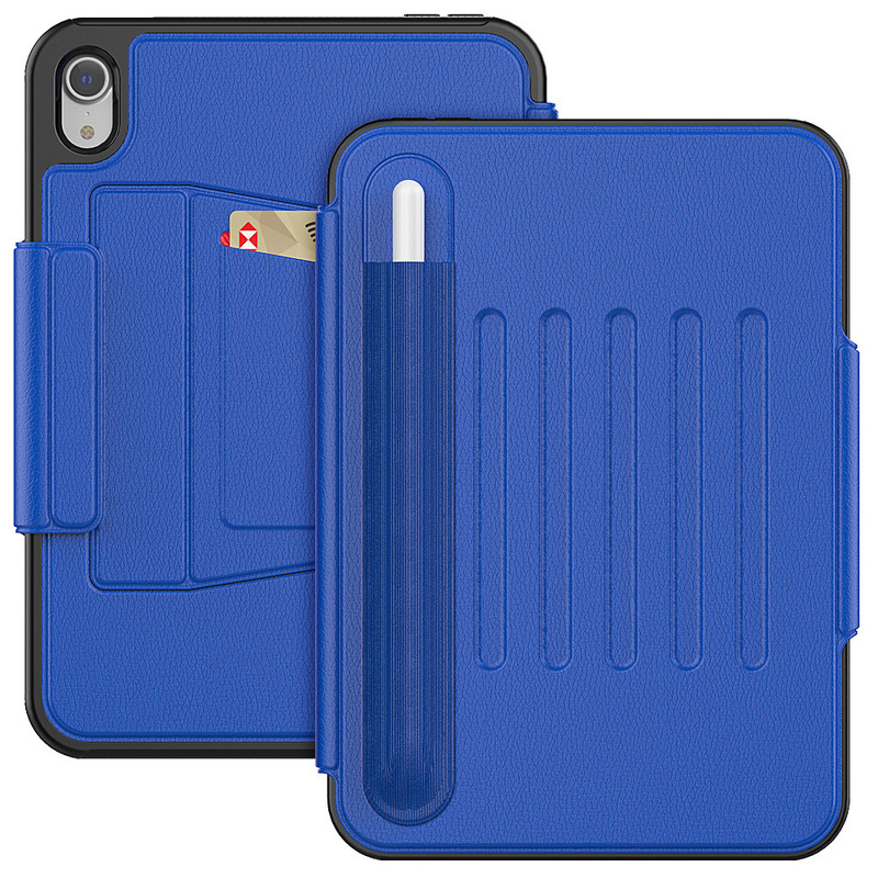 2021 new smart double card folding bracket for ipadmini6 leather case with pen slot 8.3 inch factory