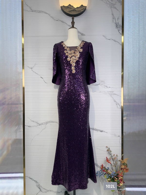 86102L喜婆婆妈妈装气质连衣裙显瘦婚宴礼服鱼尾裙|undefined