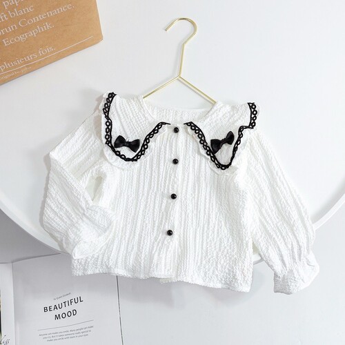 Girls' Shirts Children's Bottoming Shirts White Shirts Autumn Clothes  New Spring and Autumn Fashionable Doll Collar Children's Tops
