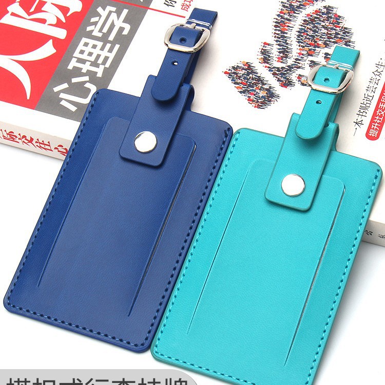 Hidden Luggage Tag Pu Leather Candy-Colored Travel Identification Card Holder Overseas Luggage Tag Holder for Advertising