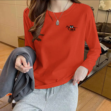 外贸剪标品牌出口纯棉时尚印花长袖t恤女春秋款百搭显瘦休闲上衣