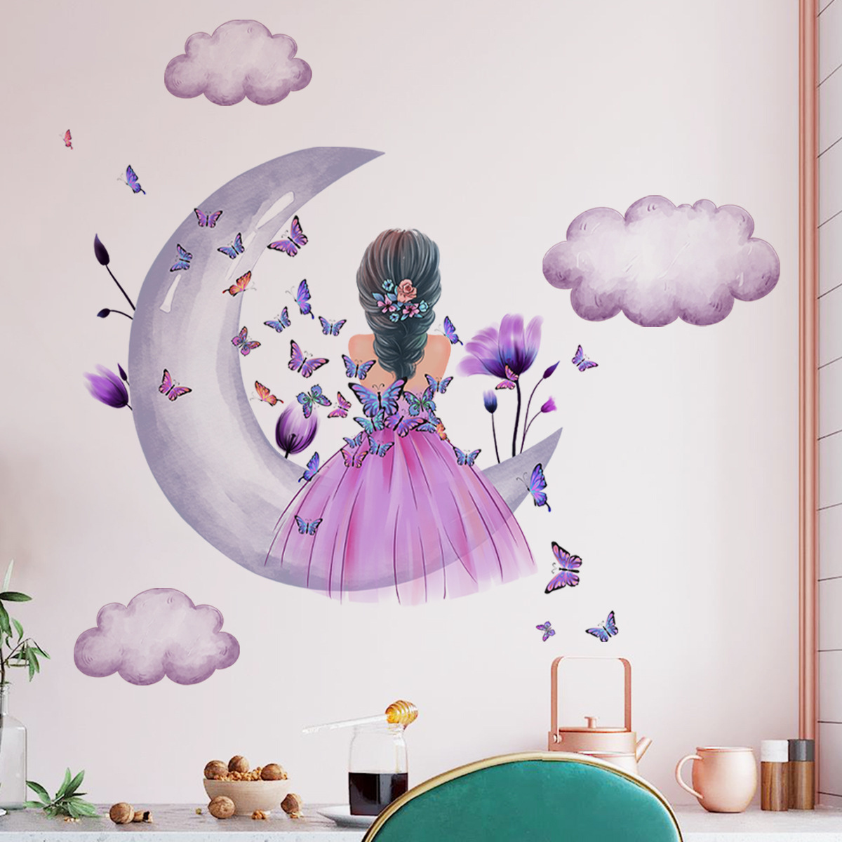 One meter wall stickers flowers butterfl...