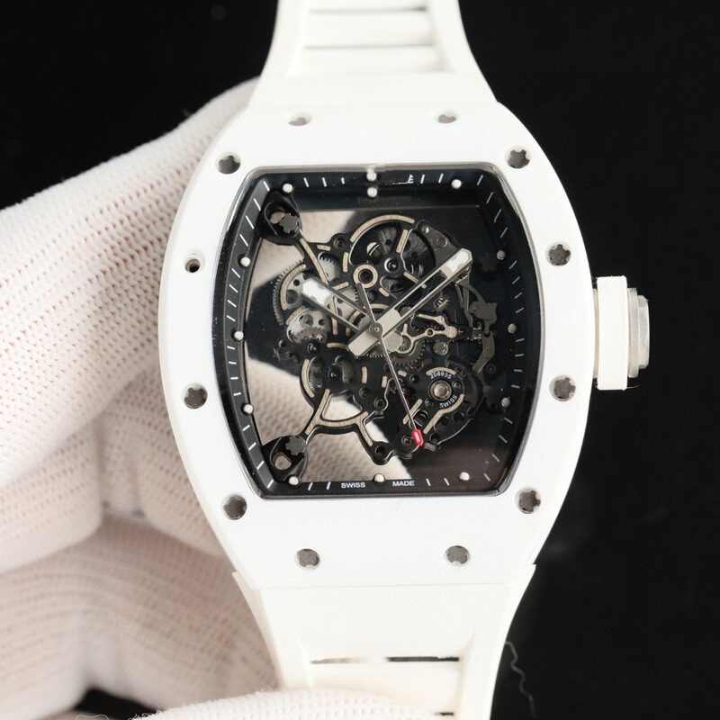 New 07 Richard Mille Mechanical Style Barrel-Shaped Skeleton Luminous Waterproof Men's Watch with Large Dial for Sports
