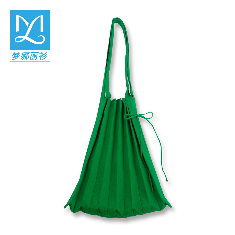 亚马逊ebay风琴购物袋单肩手提包学生百搭日系摺皱针织拼接折叠包