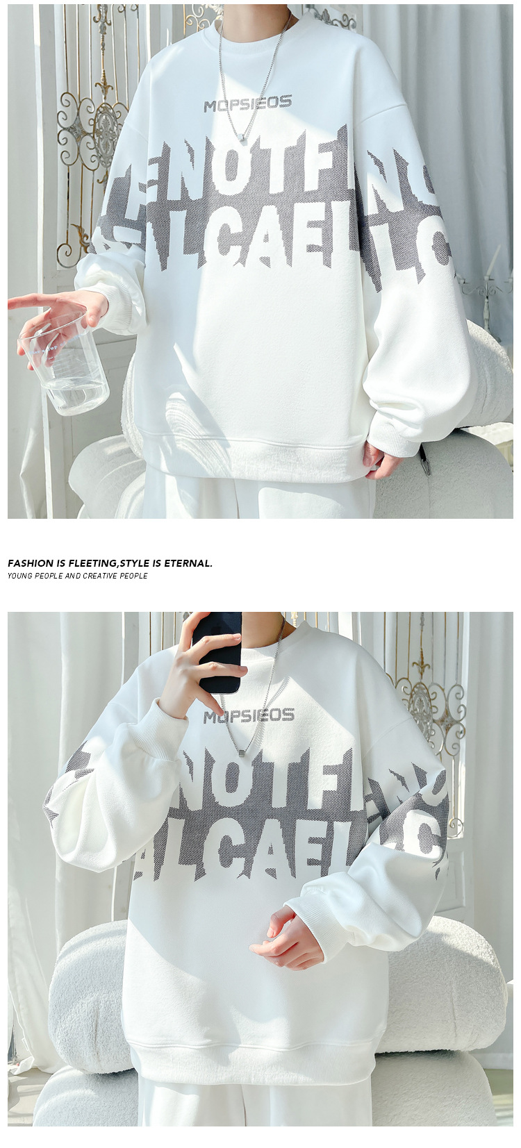 Heavyweight Long Sleeve Crew Neck T-shirt For Men Trendy Loose Fit_voghion.com