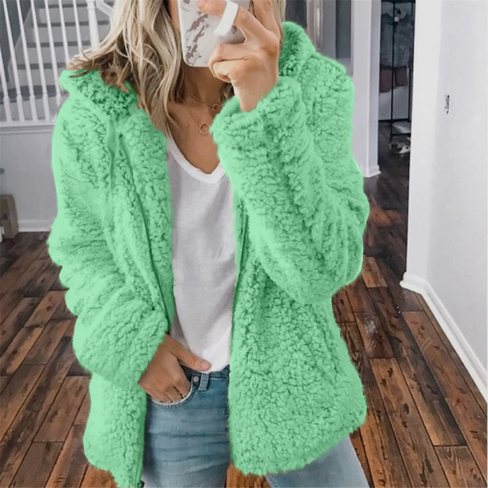 Woolen velvet demi-season jacket with hood, 2023, Amazon, European style, (Cross-border trading), city style