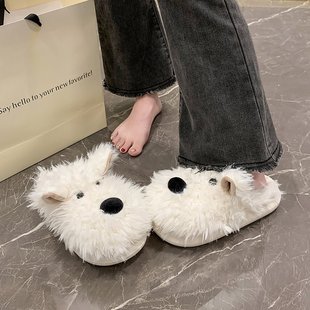 Cute Baotou Puppy Slippers Women's Outer Wear 2024 New Autumn and Winter Thick Sized Slippers Cartoon Warm Cotton Slippers