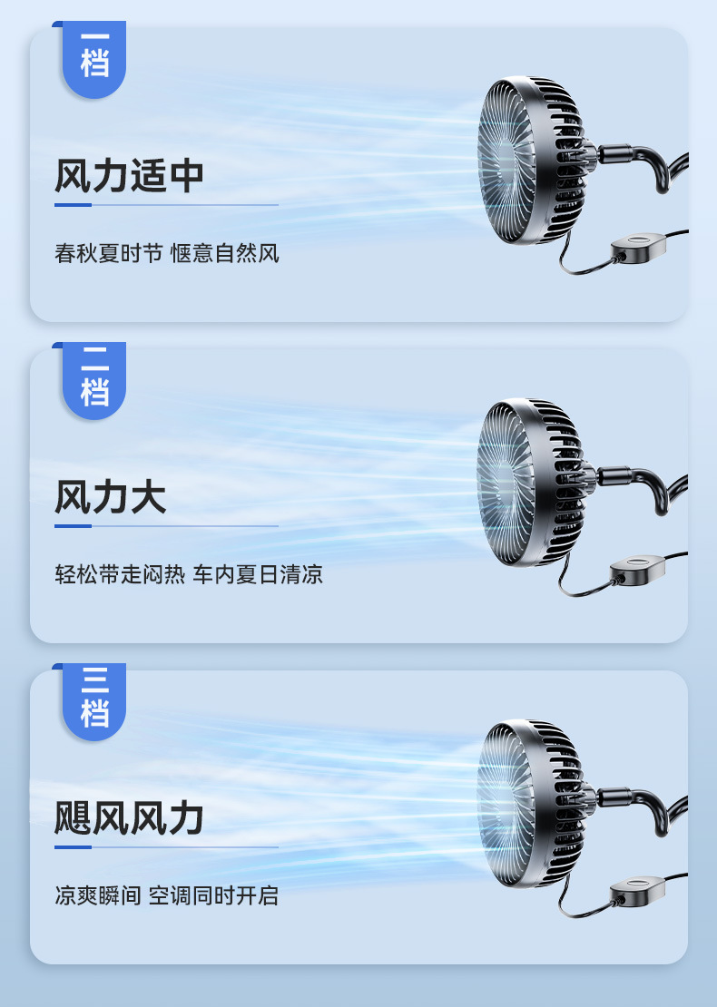 Single-head electric fan, high-power electric fan, USB car fan, high-strength hose, powerful car cooling fan for heat dissipation